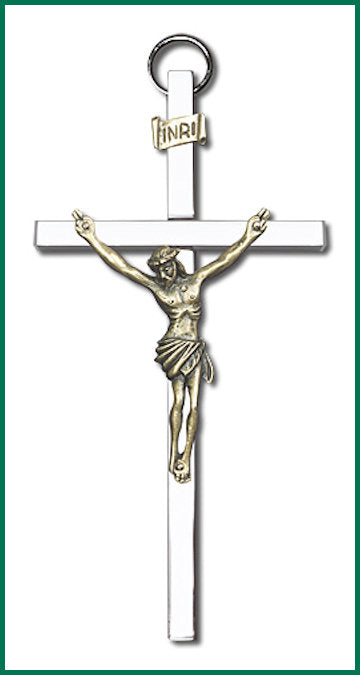 4" Crucifix, Gold Figure on Nickel Plated Cross, # 1203