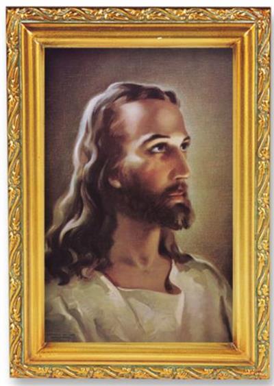 Antique Gold Frame, 5.75"x7.25" overall, Under Glass, Head of Christ, # 12171