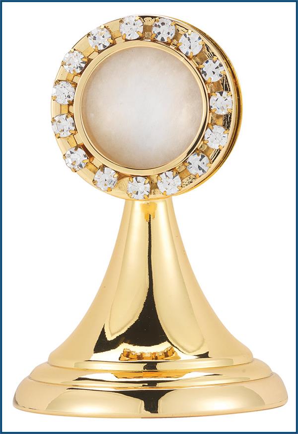 3" Gold Plated Reliquary with Austrian Crystal Border, # 1275
