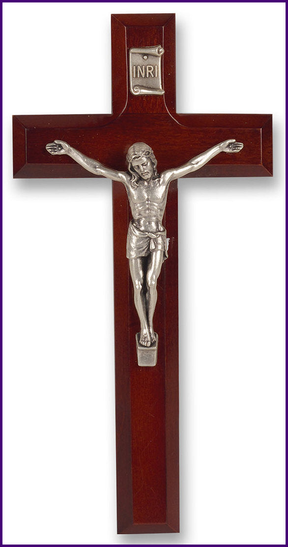 7" Dark Cherry Cross with Antique Silver Plated Jesus, # 1290