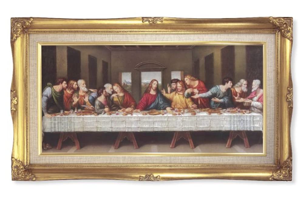 Last Supper Picture, 11.25"x18.5" Gold Finished Curved Wood Frame, Italian Print # 22068