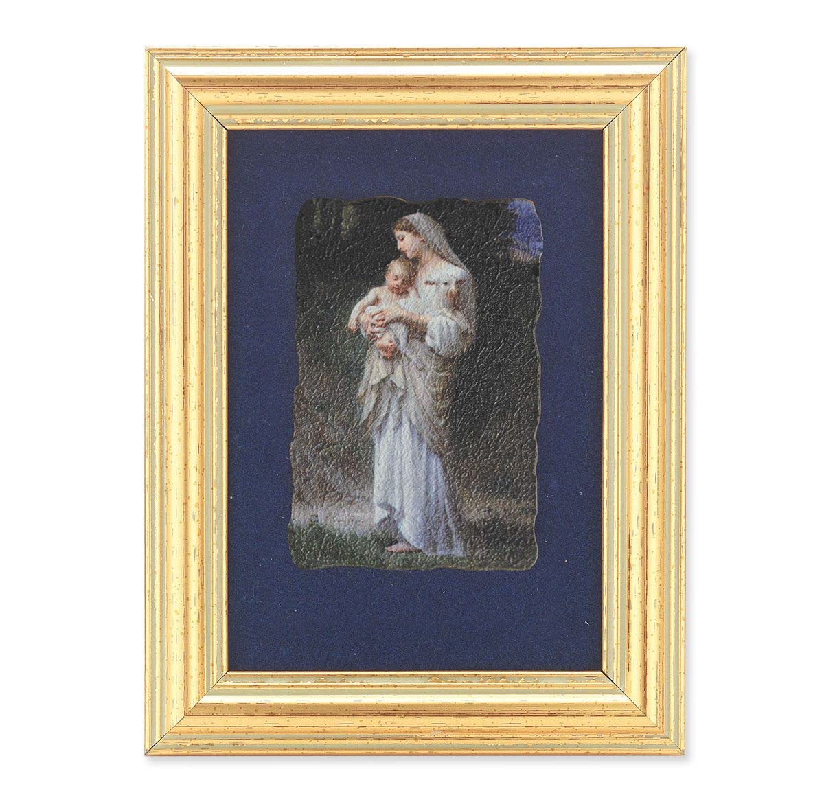 Divine Innocence Picture, Antique Gold 5" x6-1/2 Frame, Image Centered On Blue Velvet Matting # 28115