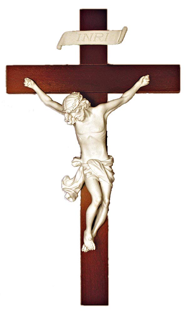 14" Baroque Style Crucifix, White Alabaster on Wood, # 21972