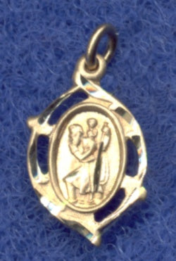 14kt Crown Border St. Christopher Medal, Free Chain, # 97856