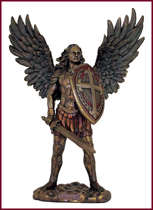 13.5" St. Michael Cold Cast Bronze Statue, Very Dynamic, # 1359