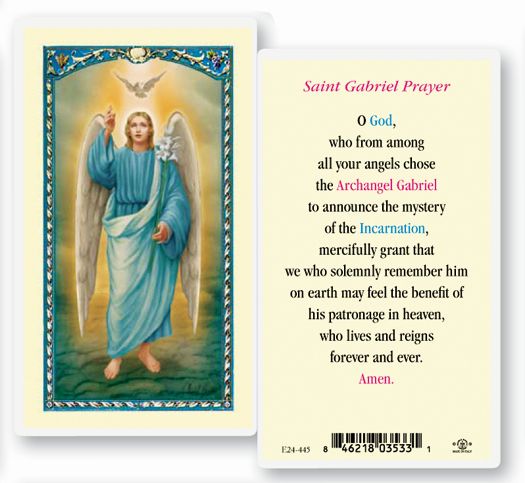 Saint Gabriel Prayer Laminated Holy Card, # 18319