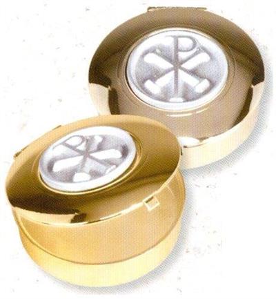 Gold Plated Pyx, Pewter Chi Rho Emblem 1.5"x1/2" deep, # 1384