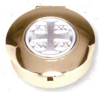 Gold Plated Pyx, Pewter Christ Victory Cross Emblem 1.5"x1/2" deep, # 1387