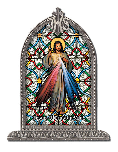 Divine Mercy Textured Italian Art Glass in Arched Frame, 6.5", # 1388