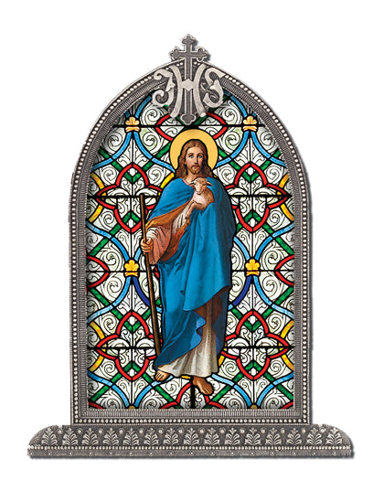 Good Shepherd Textured Italian Art Glass in Arched Frame, 6.5", # 1394