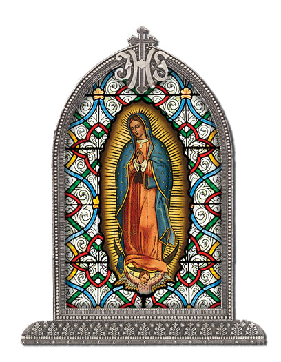 Our Lady of Guadalupe Textured Italian Art Glass in Arched Frame, 6.5", # 1396