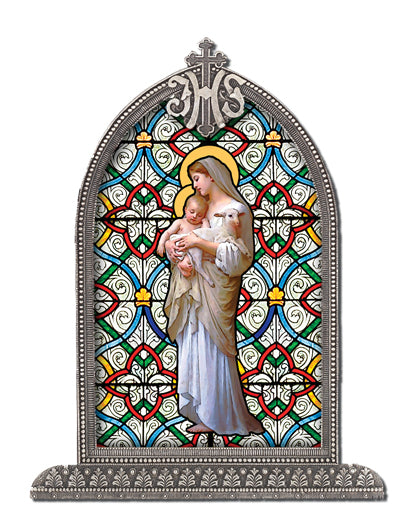 Our Lady of Innocence Textured Italian Art Glass in Arched Frame, 6.5", # 1397