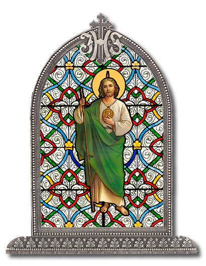 St. Jude Textured Italian Art Glass in Arched Frame, 6.5", # 1403