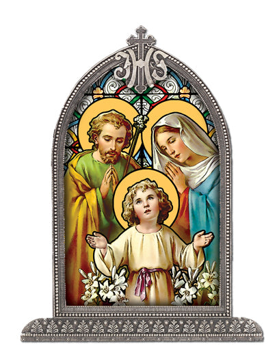 Holy Family Textured Italian Art Glass in Arched Frame, 6.5", # 1412