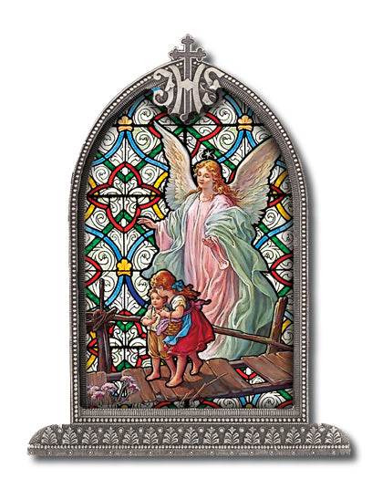 Guardian Angel Textured Italian Art Glass in Arched Frame, 6.5", # 1413