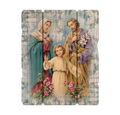 Holy Family Vintage Wooden Wall Plaque, 7.5"x9", # 1420