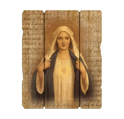Immaculate Heart Vintage Wooden Wall Plaque, 7.5"x9", # 1424