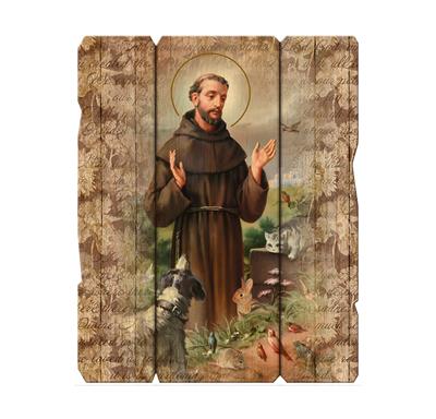 St. Francis of Assisi Vintage Wooden Wall Plaque, 7.5"x9", # 1427