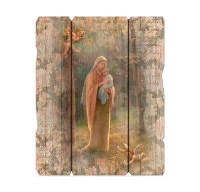 Madonna of the Woods Vintage Wooden Wall Plaque, 7.5"x9", # 1432