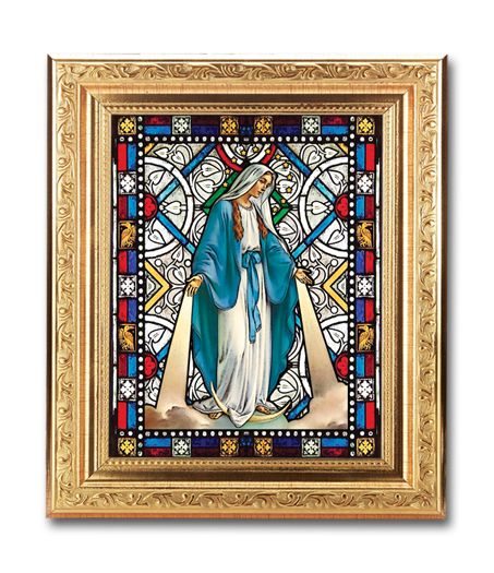 Our Lady of Grace Framed Textured Italian Art Glass in 8" x 10" Finely Detailed Gold Frame, # 144