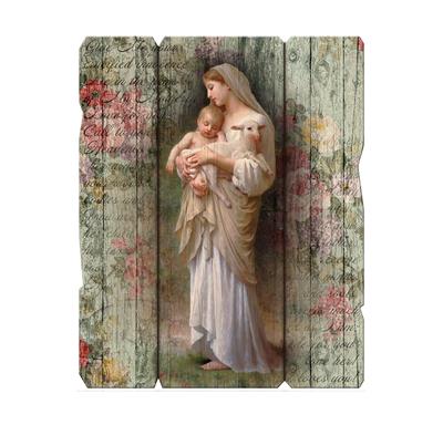 Innocence Madonna Vintage Wooden Wall Plaque, 7.5"x9", # 1443
