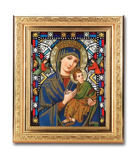 OL Perpetual Help Framed Textured Italian Art Glass in 8" x 10" Finely Detailed Gold Frame, # 1447