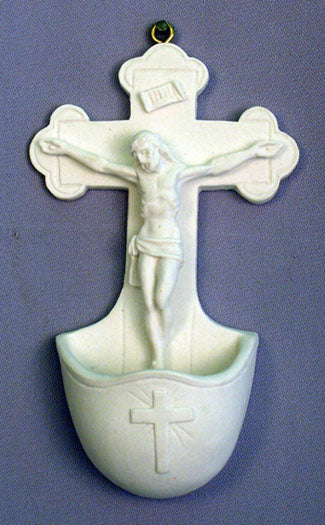 Crucifixion Holy Water Font in White Alabaster, 5.5", Made in Italy, 2-Count Value Pack, 14655