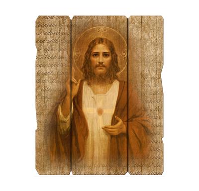 Sacred Heart Vintage Wooden Wall Plaque, 11-1/4"x14", # 1468