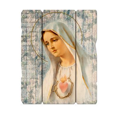 Immaculate Heart Vintage Wooden Wall Plaque, 11-1/4"x14", # 1470