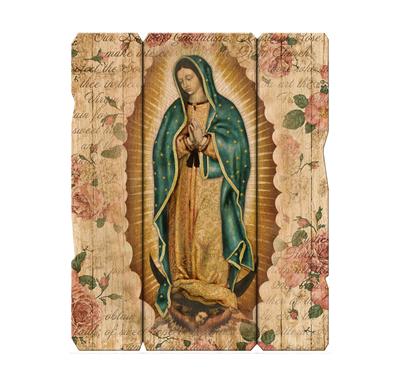 Our Lady of Guadalupe Vintage Wooden Wall Plaque, 11-1/4"x14", # 1478