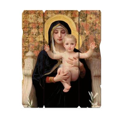 Madonna of the Lilies Vintage Wooden Wall Plaque, 11-1/4"x14", # 1492