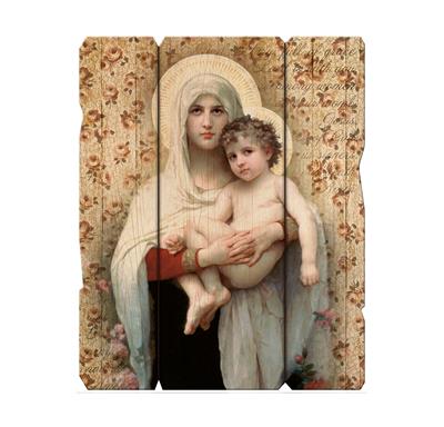 Madonna and Child Vintage Wooden Wall Plaque, 11-1/4"x14", # 1496