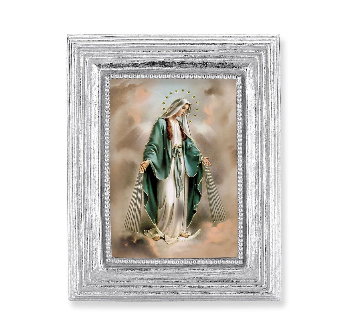 Our Lady of Grace Picture, Silver Finish 3-7/8"x4-3/4 Frame, Exclusive Gold Stamped Print Under Glass # 28365