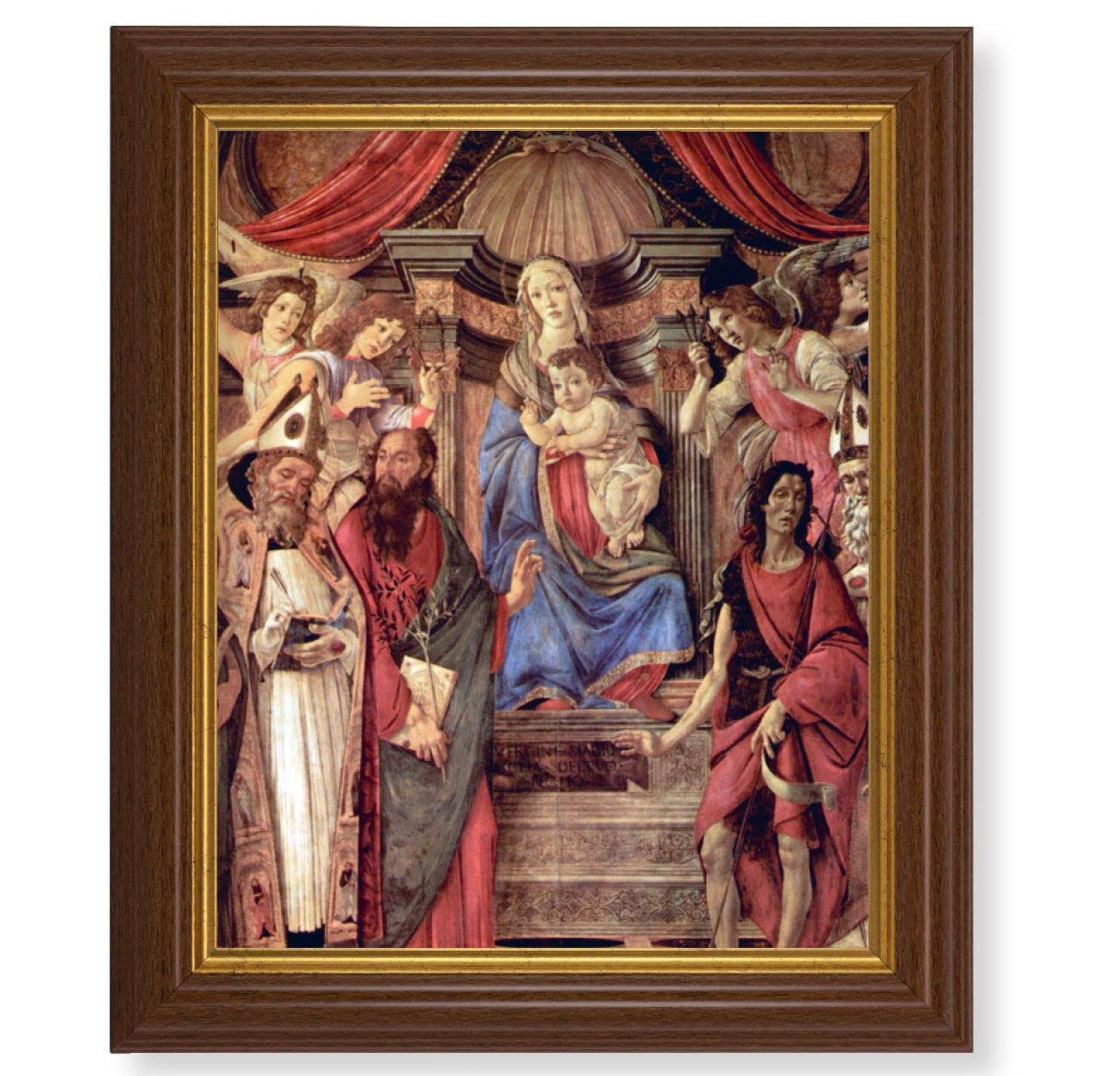 Madonna Enthroned with Angels & Saints, 10.5"x12.5" Walnut Finished Fluted Frame, Gold Beaded Lip, Italian Print # 27090