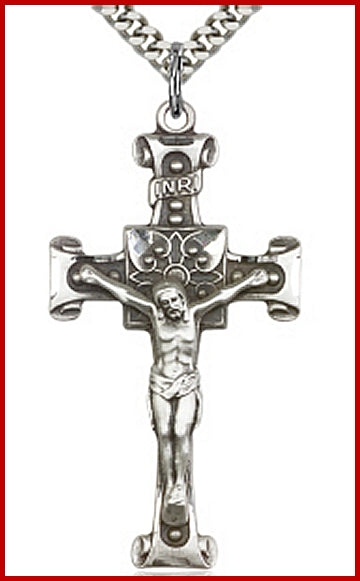 1-3/4" Scroll Crucifix, Sterling Silver, Your Choice of Chain, # 15013