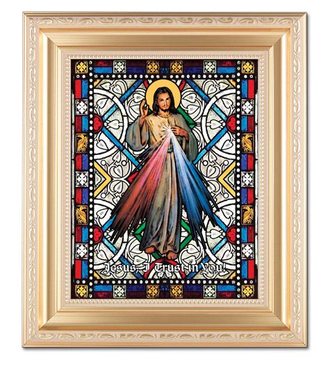 Divine Mercy 8"x10" Textured Italian Art Glass in 11"x13" Satin Finished Frame, # 1513