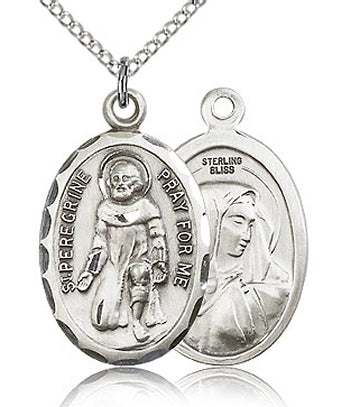St. Peregrine Medal Sterling Silver, 7/8", 18" Chain # 15133-sale