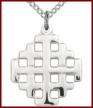 3/4" Jerusalem Cross, Sterling Silver, Your Choice of Chain, # 15134