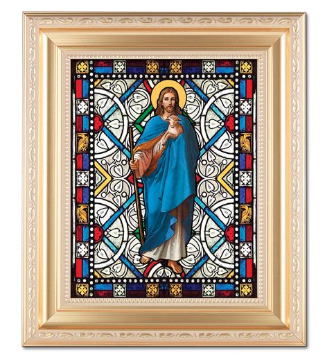 Good Shepherd 8"x10" Textured Italian Art Glass in 11"x13" Satin Finished Frame, # 1517