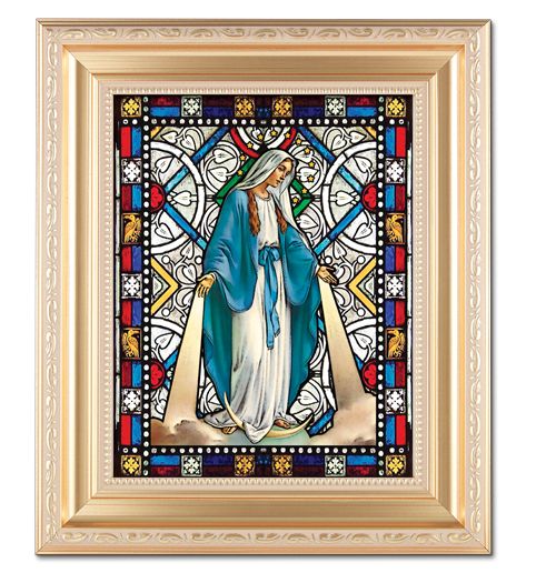 Our Lady of Grace 8"x10" Textured Italian Art Glass in 11"x13" Satin Finished Frame, # 1520