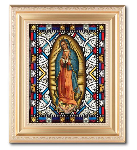 Our Lady of Guadalupe 8"x10" Textured Italian Art Glass in 11"x13" Satin Finished Frame, # 1522