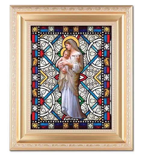 Our Lady of Innocence 8"x10" Textured Italian Art Glass in 11"x13" Satin Finished Frame, # 1523