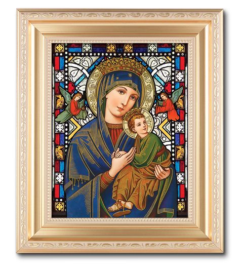 Our Lady of Perpetual Help 8"x10" Textured Italian Art Glass in 11"x13" Satin Finished Frame, # 1524