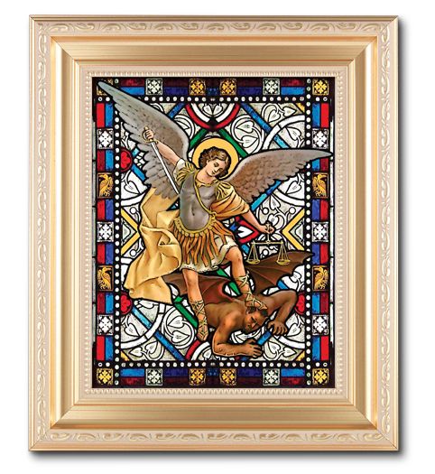 St. Michael 8"x10" Textured Italian Art Glass in 11"x13" Satin Finished Frame, # 1526