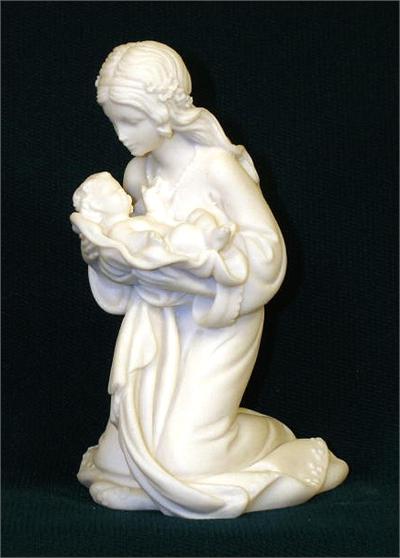 Kneeling Madonna and Child in white alabaster, 4". Made in Italy., 15950