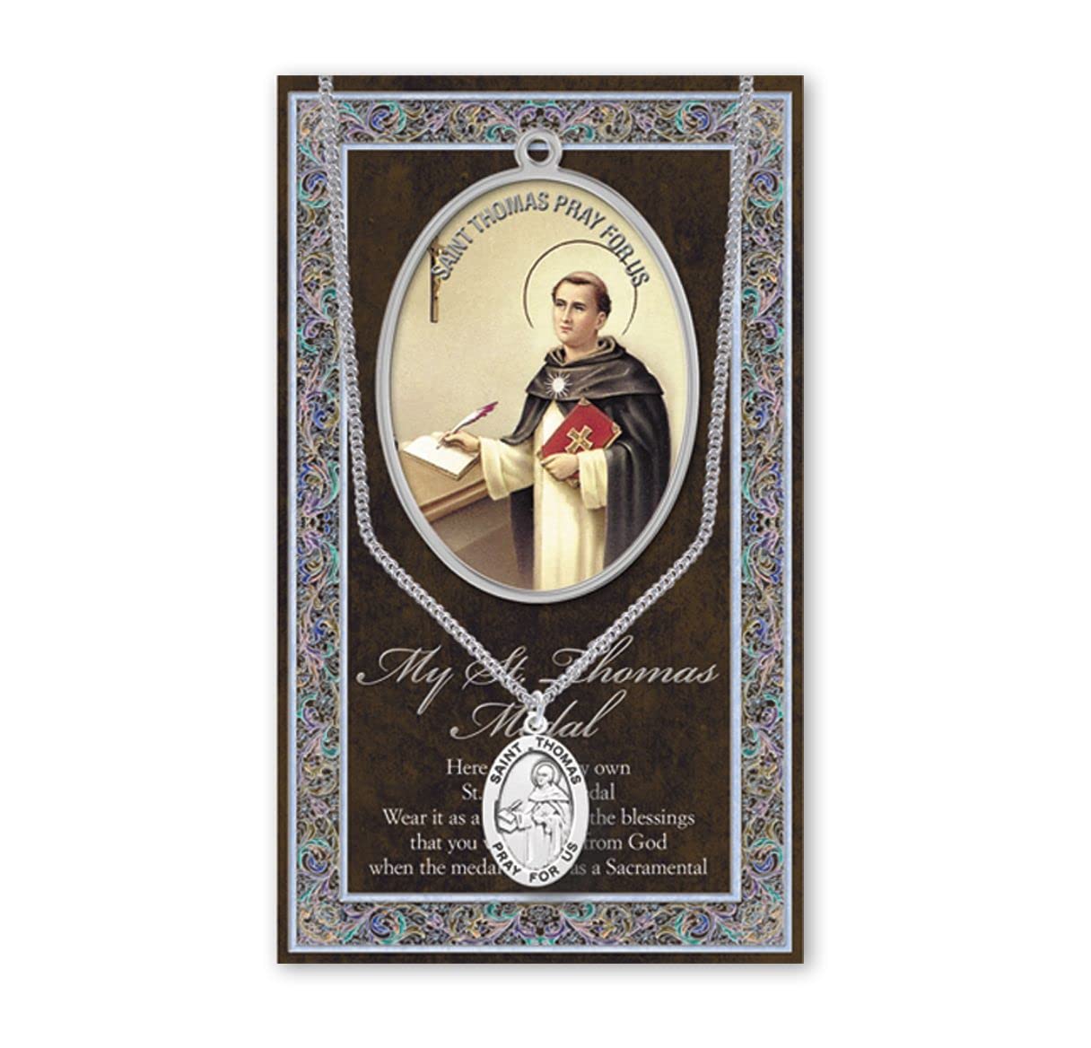 15/16" Pewter Medal with Folding Prayer Card, St. Thomas Aquinas, # 93157