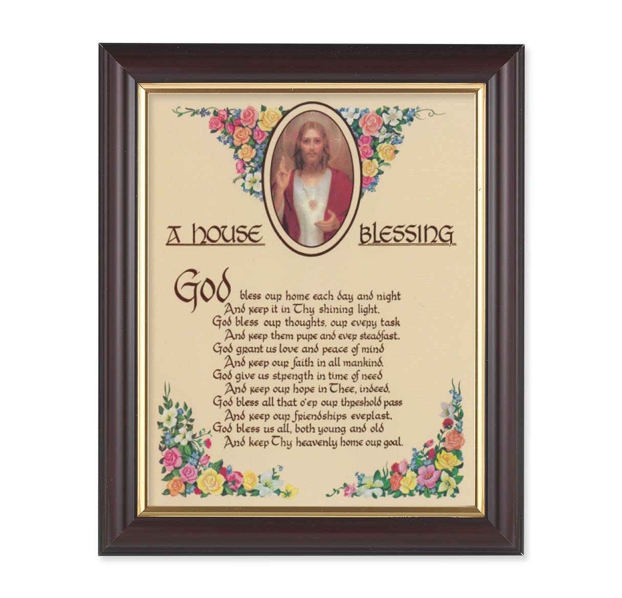 A House Blessing Picture, 10"x12", Classic Fluted Walnut Finished Frame, Italian Print Under Glass # 26360