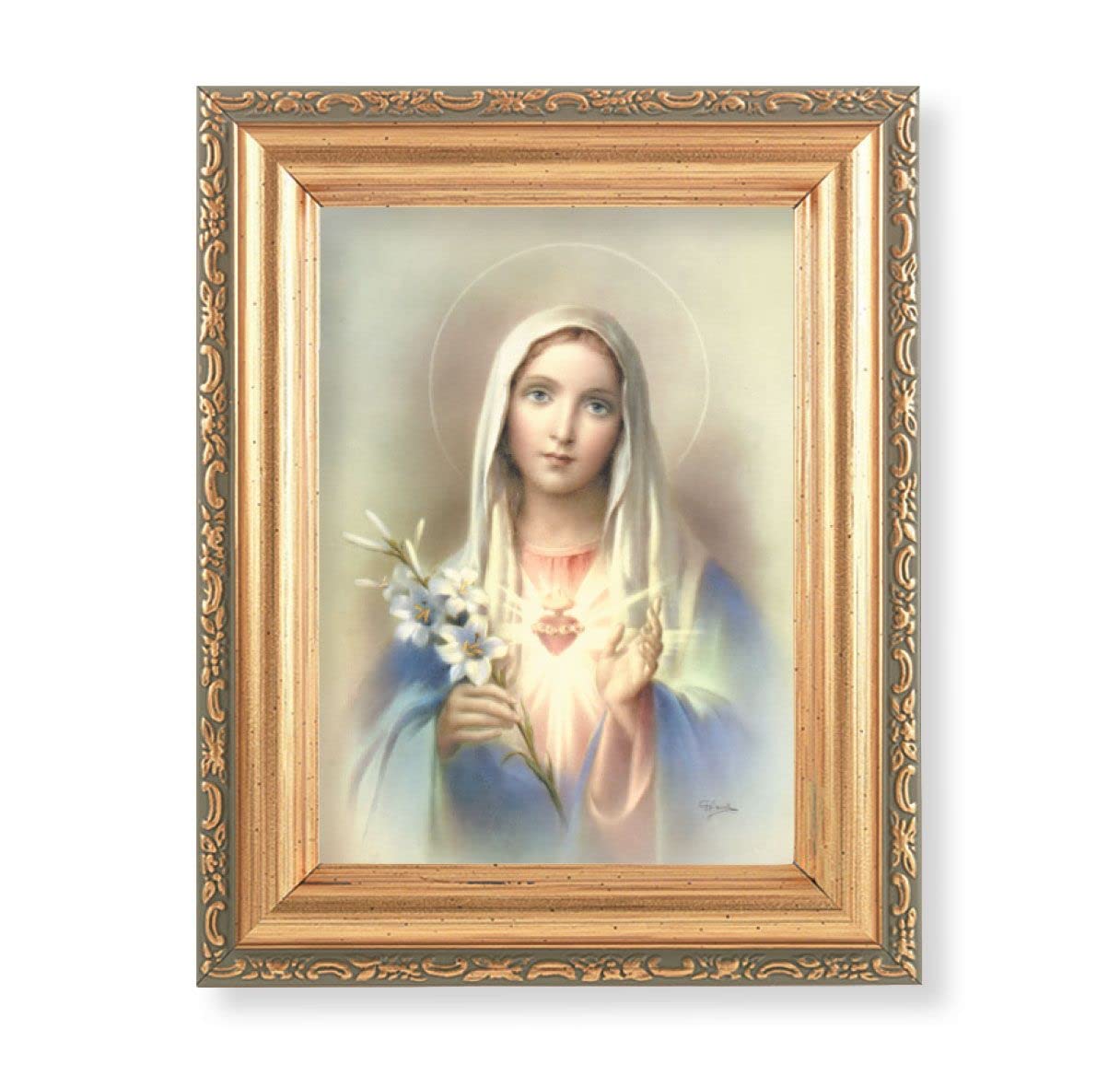 Antique Gold Frame, 5.75"x7.25" overall, Under Glass, Immaculate Heart of Mary, # 90819