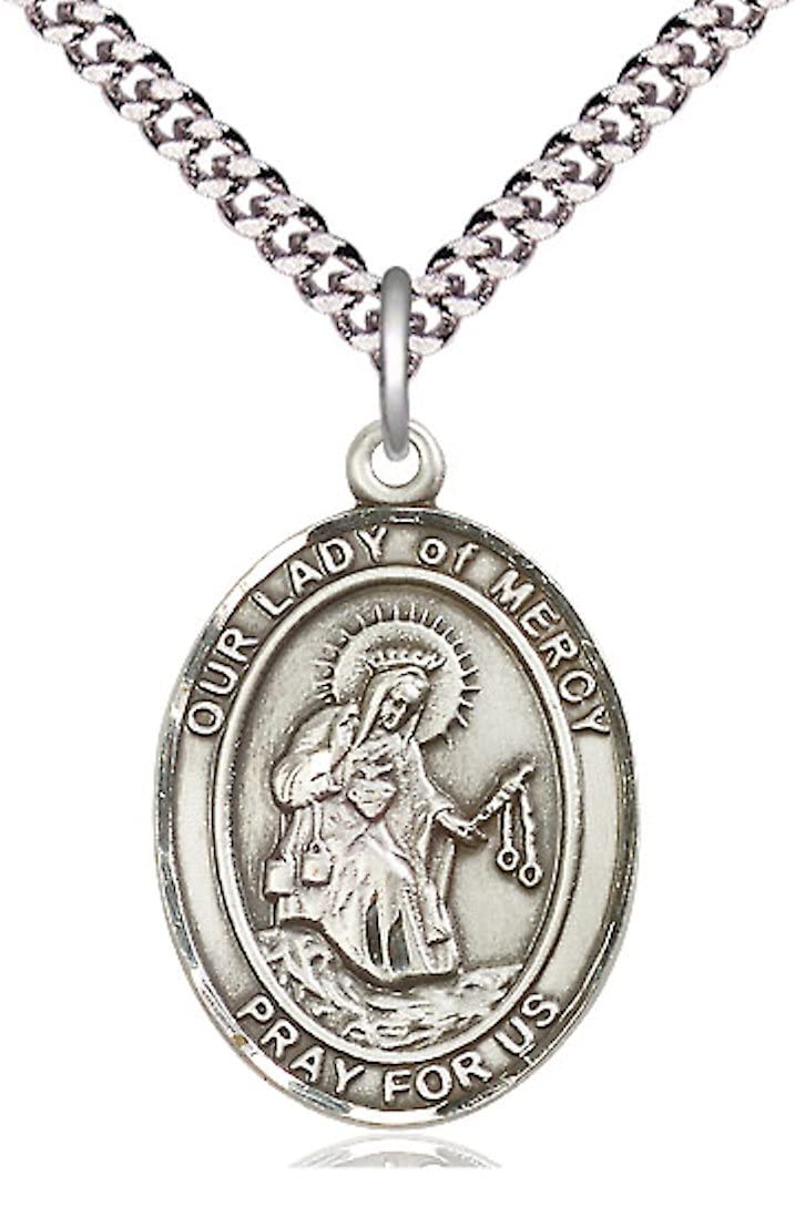Our Lady of Mercy Medal in Fine Pewter, 3/4" tall, Your Choice of Chain, # 5644