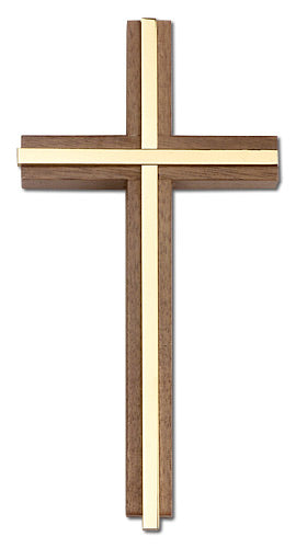 6" Walnut Cross with Polished Brass Inlay, # 1603